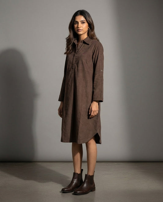 Dark Roast - Brown Corduroy Dress