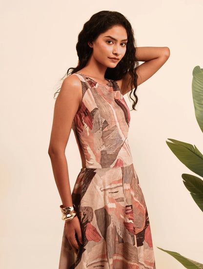 Chaar Charm - Fluid Abstract Print Casual Dress