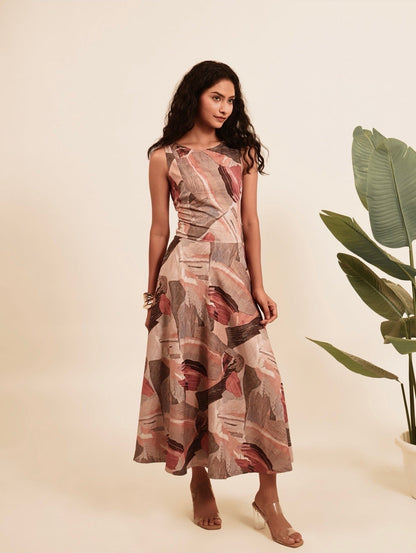 Chaar Charm - Fluid Abstract Print Casual Dress