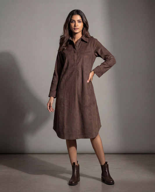 Dark Roast - Brown Corduroy Dress
