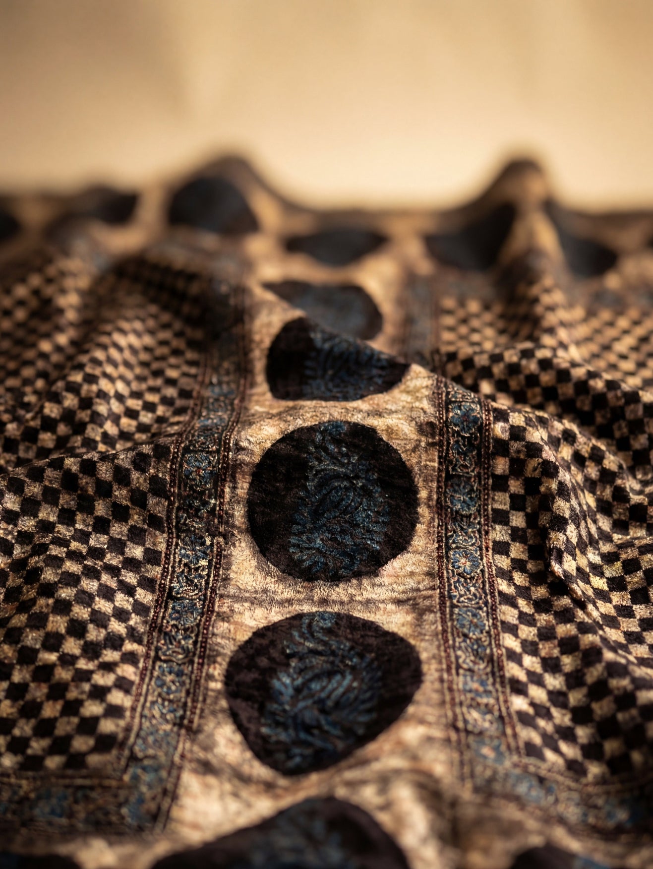 Burnished - Unstitched Velvet Fabric with Hand Block Ajrakh Print