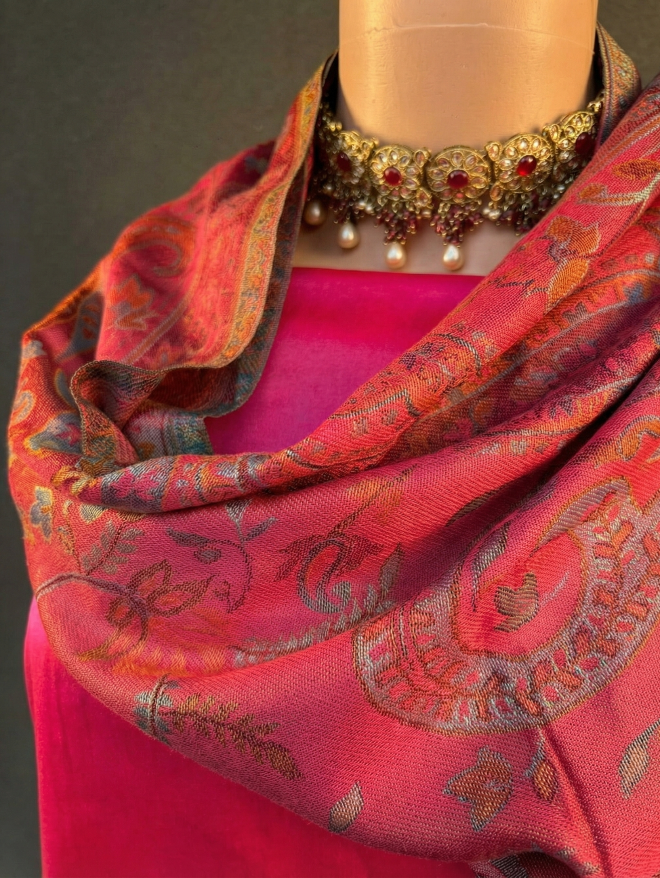 Rajè - Taffeta Silk Suit Fabric with Kani-Print Woollen Stole