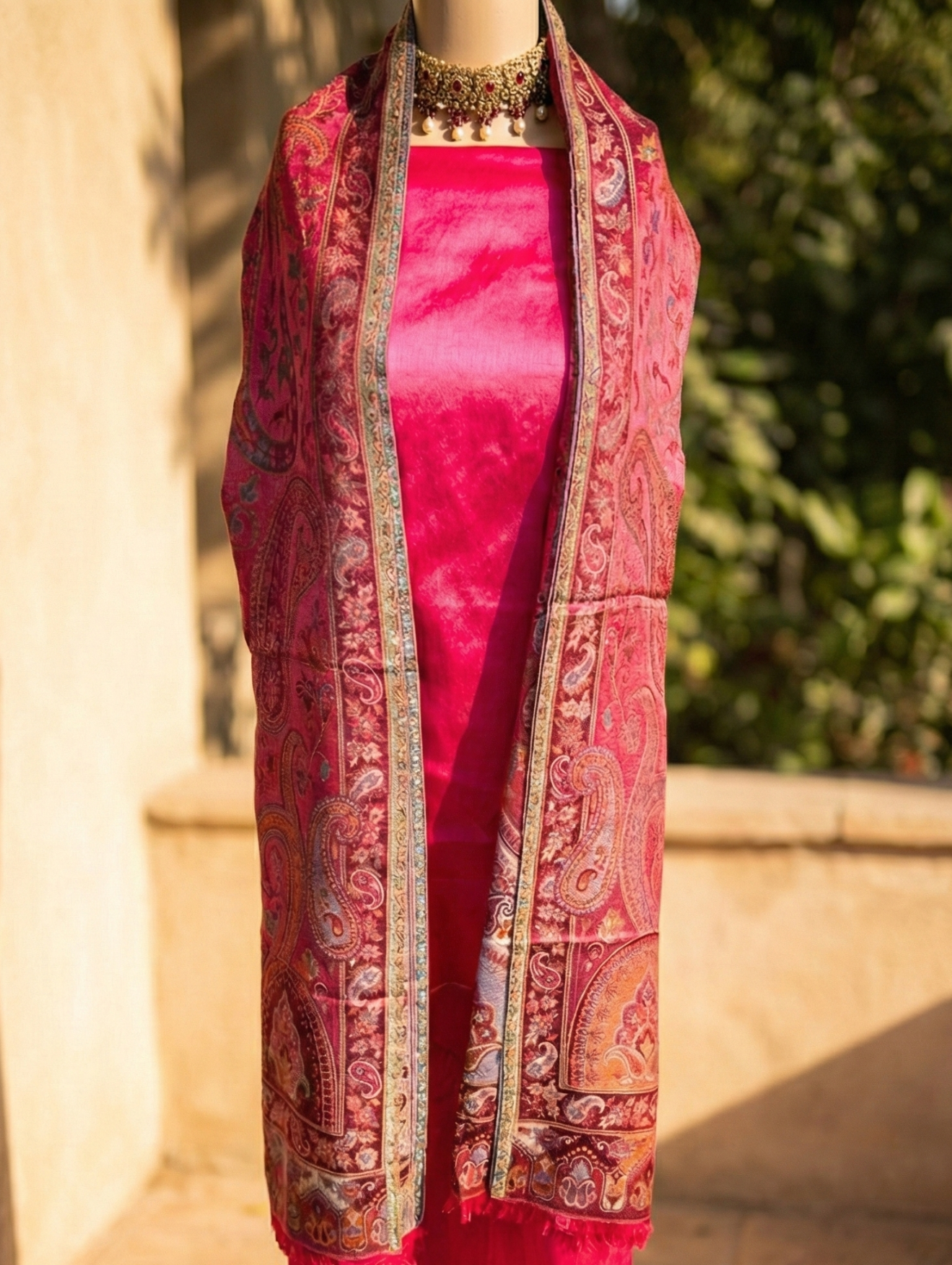 Rajè - Taffeta Silk Suit Fabric with Kani-Print Woollen Stole