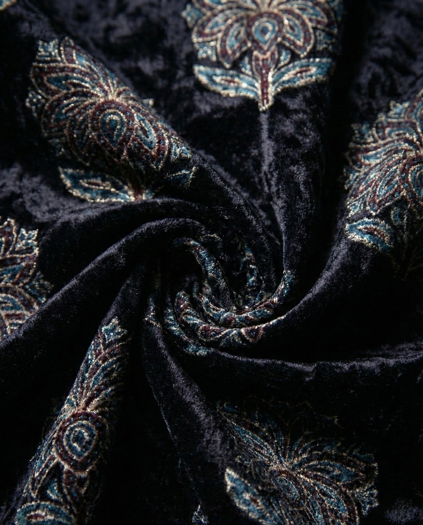 Midnight - Unstitched Velvet Fabric with Hand Block Ajrakh Print