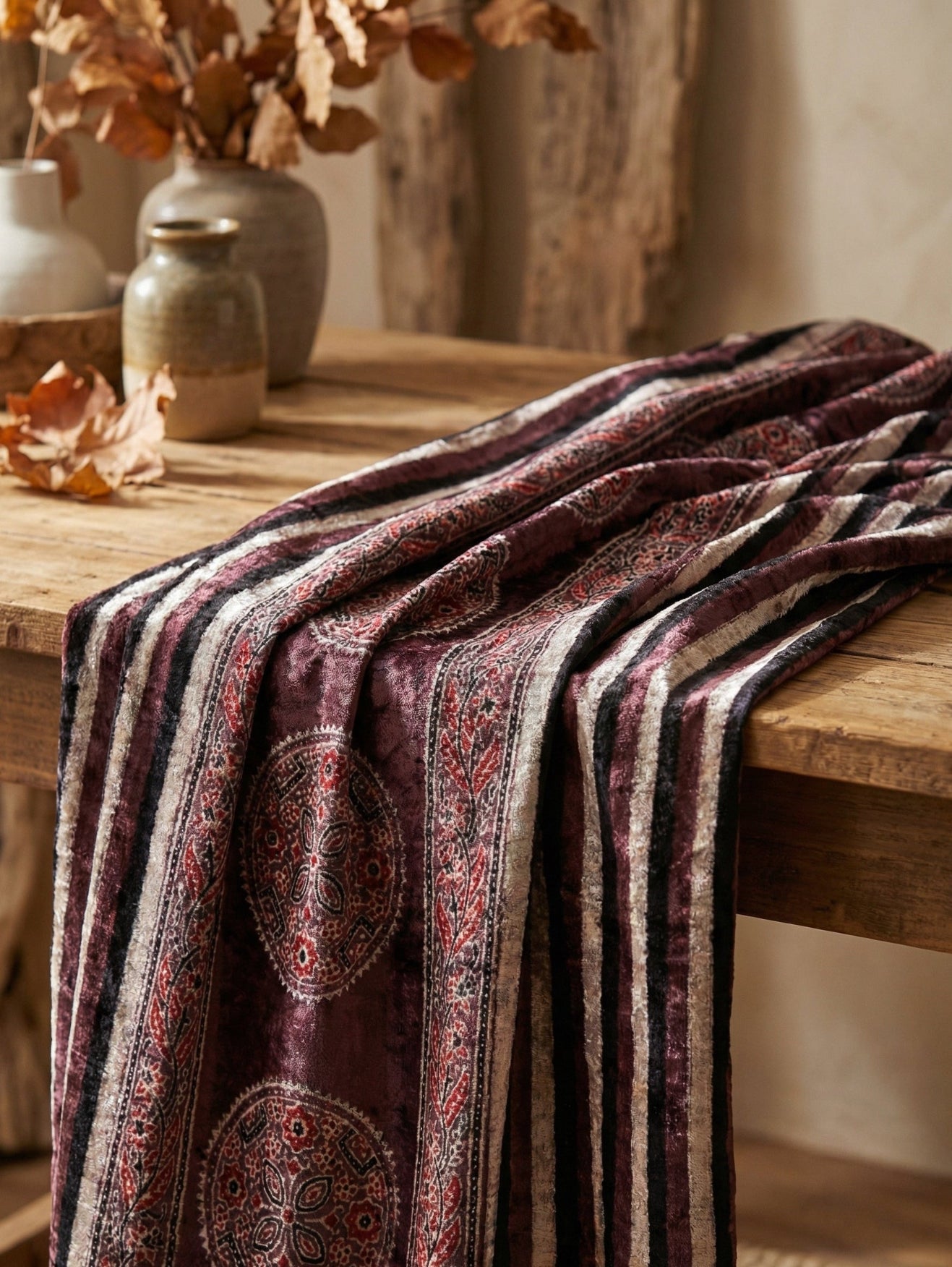 Velvet Fabric with Ajrakh Print