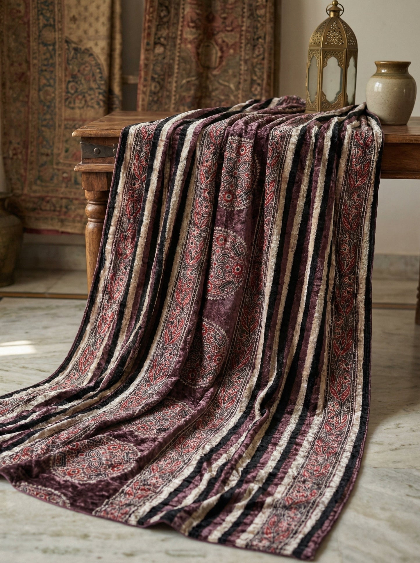 Velvet Fabric with Ajrakh Print